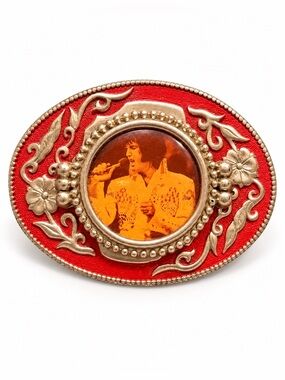 Vintage Elvis Presley Belt Buckle Red Enamel Western Rockabilly